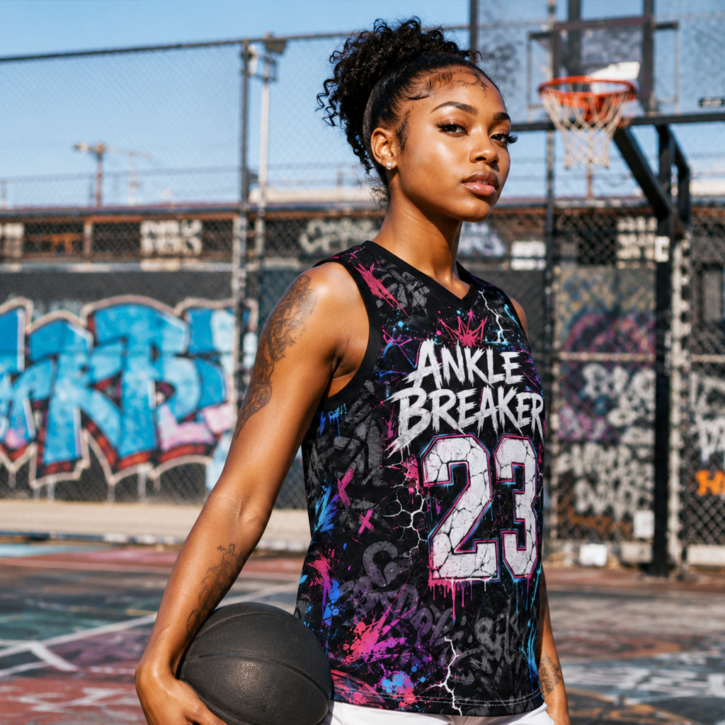 HoopToon "ANKLE BREAKER 23" Gritty Cyber-Lightning All-Over Print Basketball Jersey