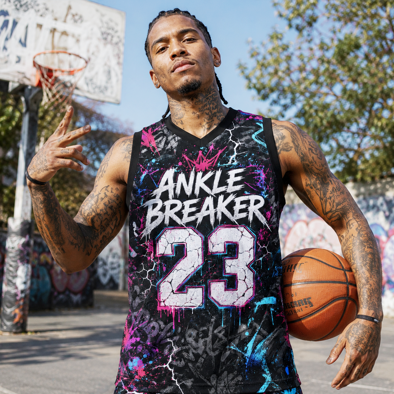 HoopToon "ANKLE BREAKER 23" Gritty Cyber-Lightning All-Over Print Basketball Jersey