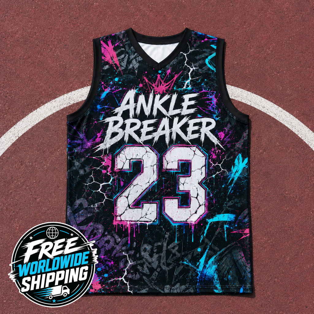 HoopToon "ANKLE BREAKER 23" Gritty Cyber-Lightning All-Over Print Basketball Jersey