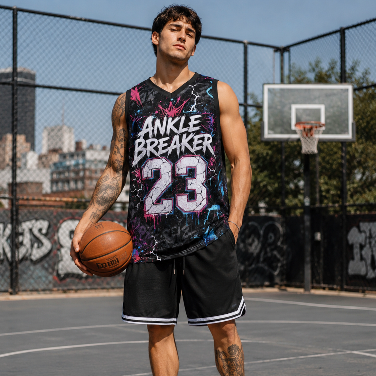 HoopToon "ANKLE BREAKER 23" Gritty Cyber-Lightning All-Over Print Basketball Jersey