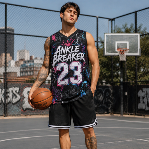 HoopToon "ANKLE BREAKER 23" Gritty Cyber-Lightning All-Over Print Basketball Jersey
