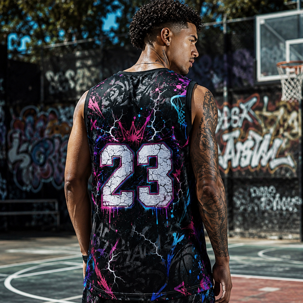 HoopToon "ANKLE BREAKER 23" Gritty Cyber-Lightning All-Over Print Basketball Jersey