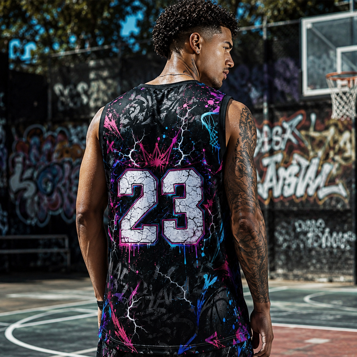 HoopToon "ANKLE BREAKER 23" Gritty Cyber-Lightning All-Over Print Basketball Jersey