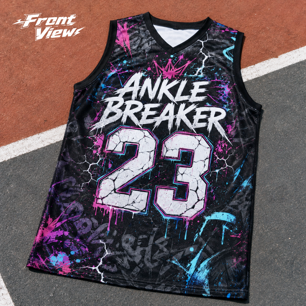 HoopToon "ANKLE BREAKER 23" Gritty Cyber-Lightning All-Over Print Basketball Jersey