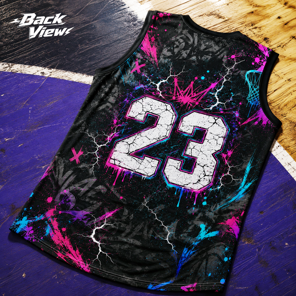 HoopToon "ANKLE BREAKER 23" Gritty Cyber-Lightning All-Over Print Basketball Jersey