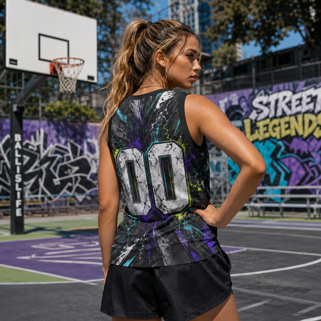 HoopToon "BUCKETS 00" Gritty Cyber-Lightning All-Over Print Basketball Jersey