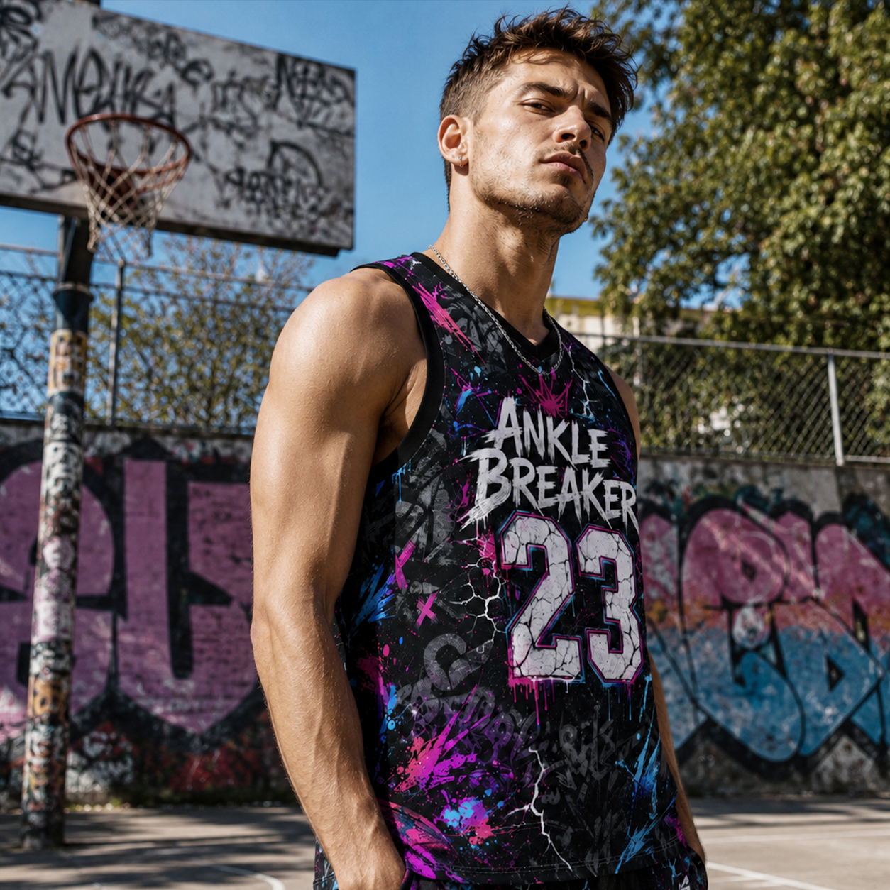 HoopToon "ANKLE BREAKER 23" Gritty Cyber-Lightning All-Over Print Basketball Jersey